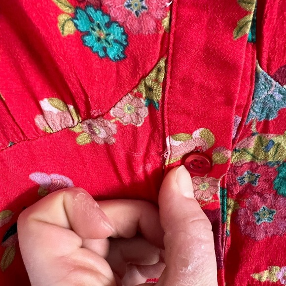 The Andamane Donna Floral Printed Button Down Tie Strap Mini Dress Red, S - Picture 7 of 7